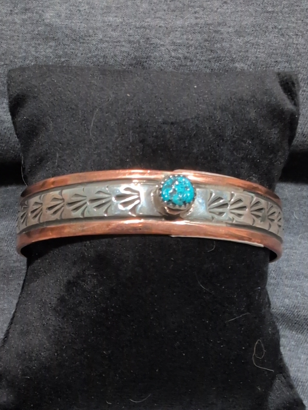 Turquoise Accent Copper And Silver Cuff By Little AR
